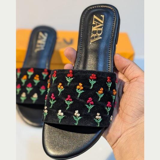 Floral Embroidered Slides for Women