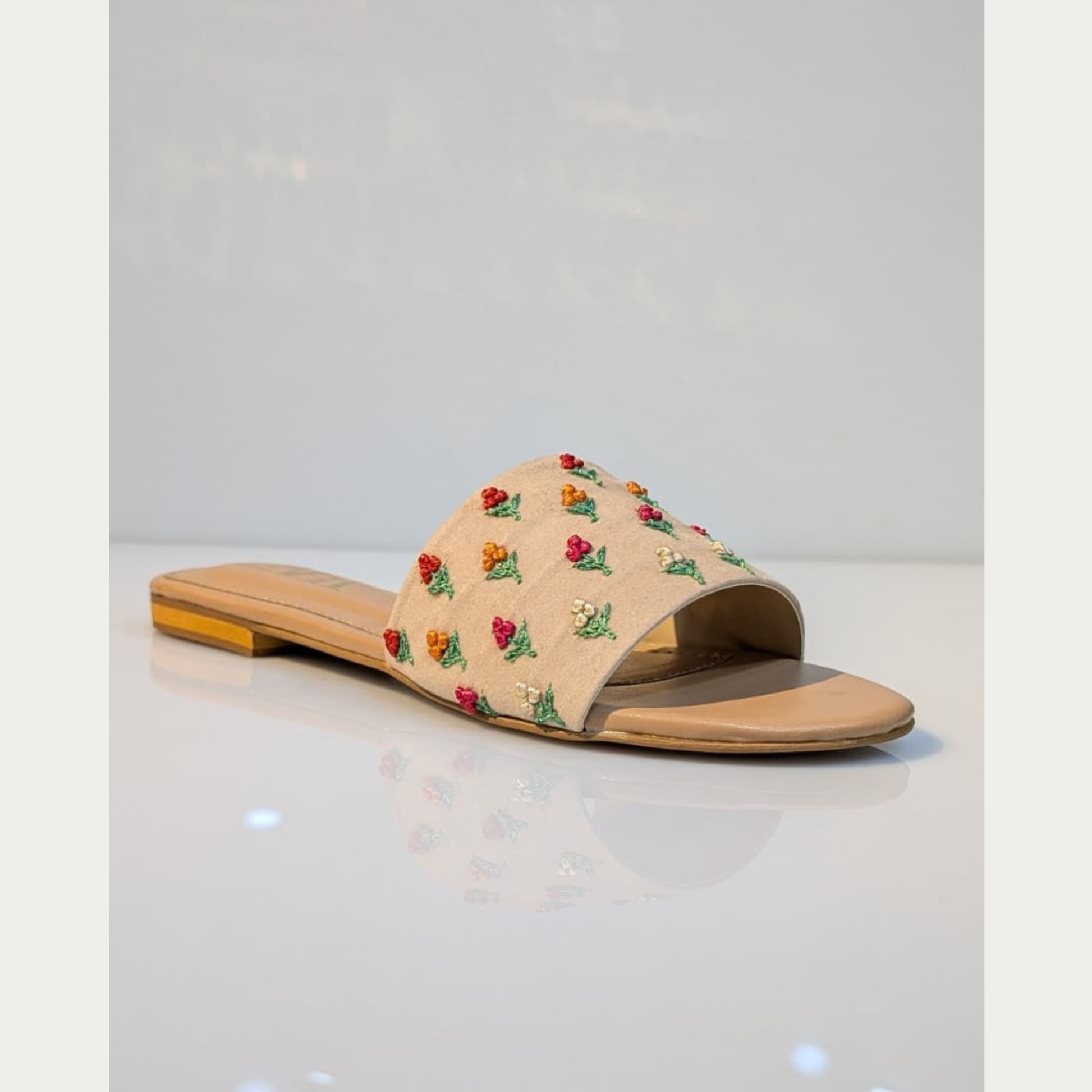 Floral Embroidered Slides for Women