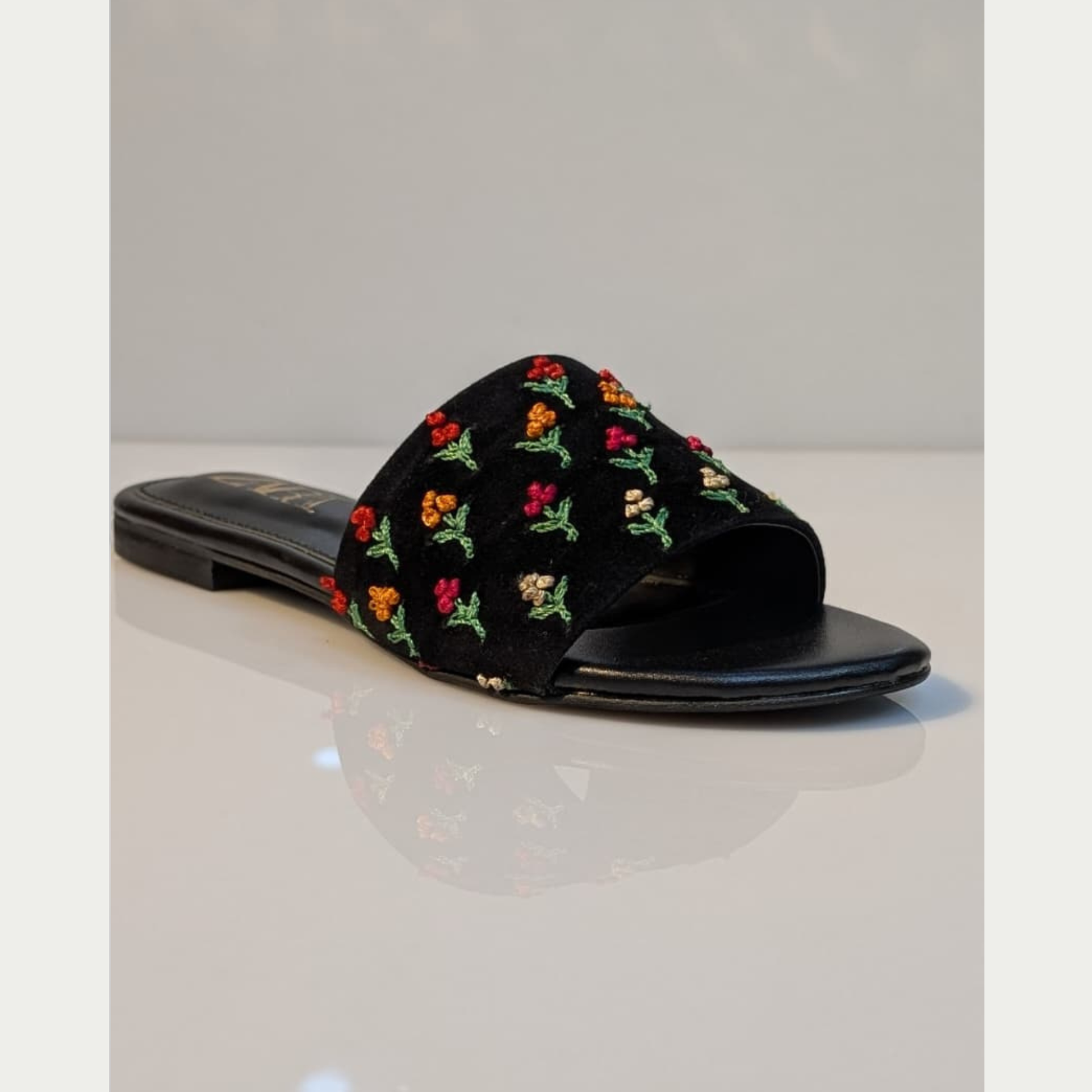 Floral Embroidered Slides for Women