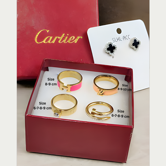 4 Rings + Elegant Stud Earrings