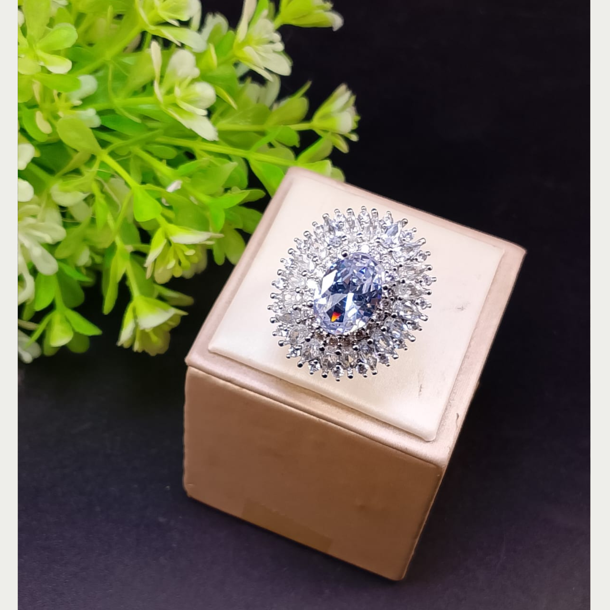 Silver Zircon Halo Ring