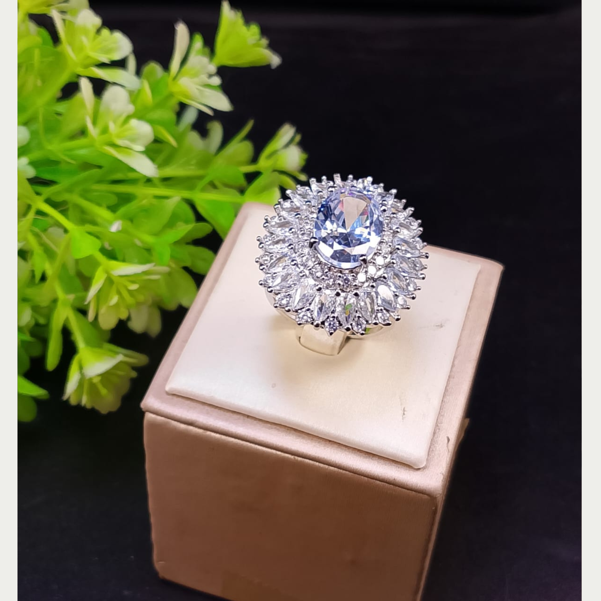 Silver Zircon Halo Ring