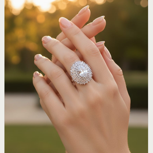 Silver Zircon Halo Ring