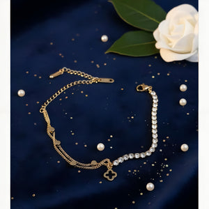 Gold Chain Bracelet with Zircon Stone