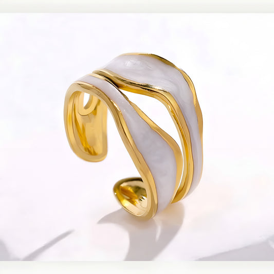 Gold & White Open Ring for Women