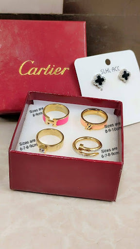 4 Rings + Elegant Stud Earrings